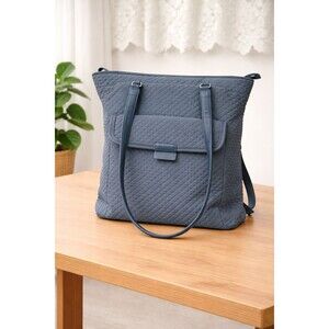 Vera Bradley Iconic Laptop Tote Charcoal Blue College School Travel